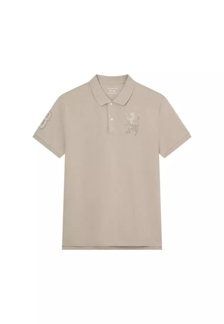 Men's Lion Embroidery Slim Short Sleeve Polo 01016222