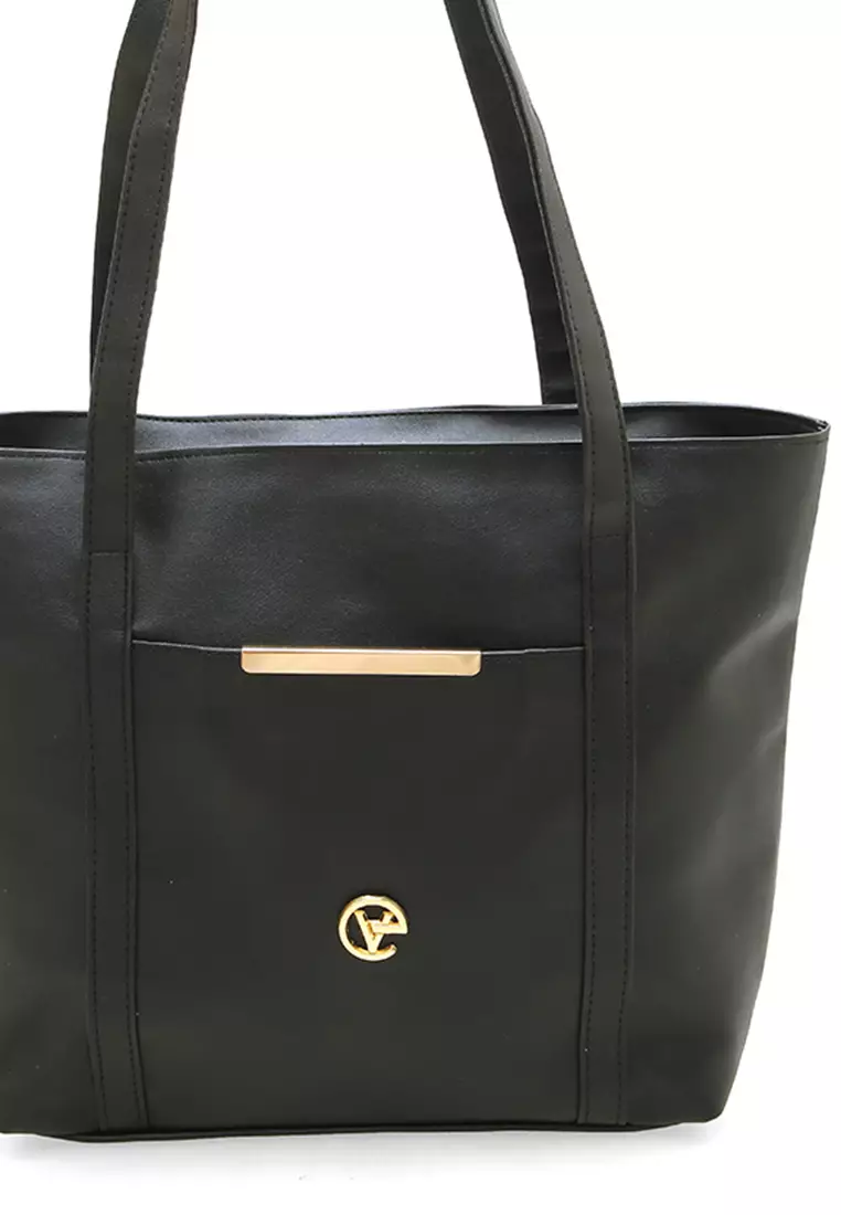 Nina ToteBag Bahan Sintetis Import Design Simple And High Quality - Black