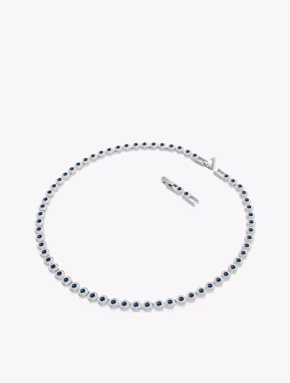 Una Angelic Tennis necklace, Round cut, Blue, Rhodium plated