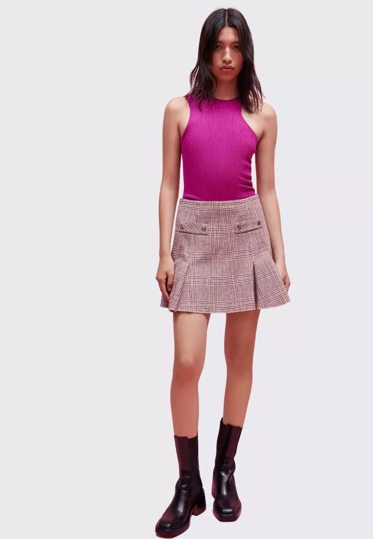 Pleated plaid sale asymmetric skirt maje