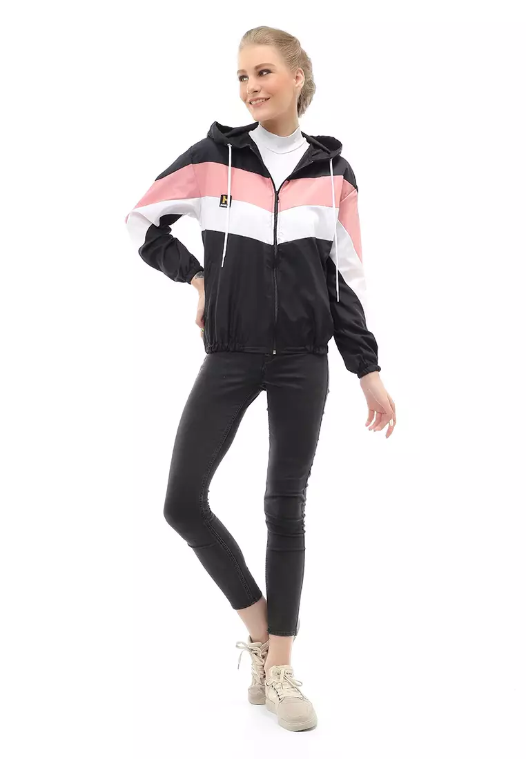 Hardwin Jacket Outer Wanita Jaket Hoodie 3 Warna Material Parasut Despo ORIGINAL - Black