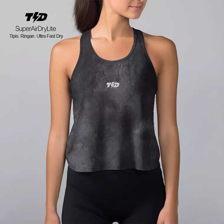 LSD46 Tanktop Crop Gym Weight Lifting "grunge hitam putih" superairdrylite
