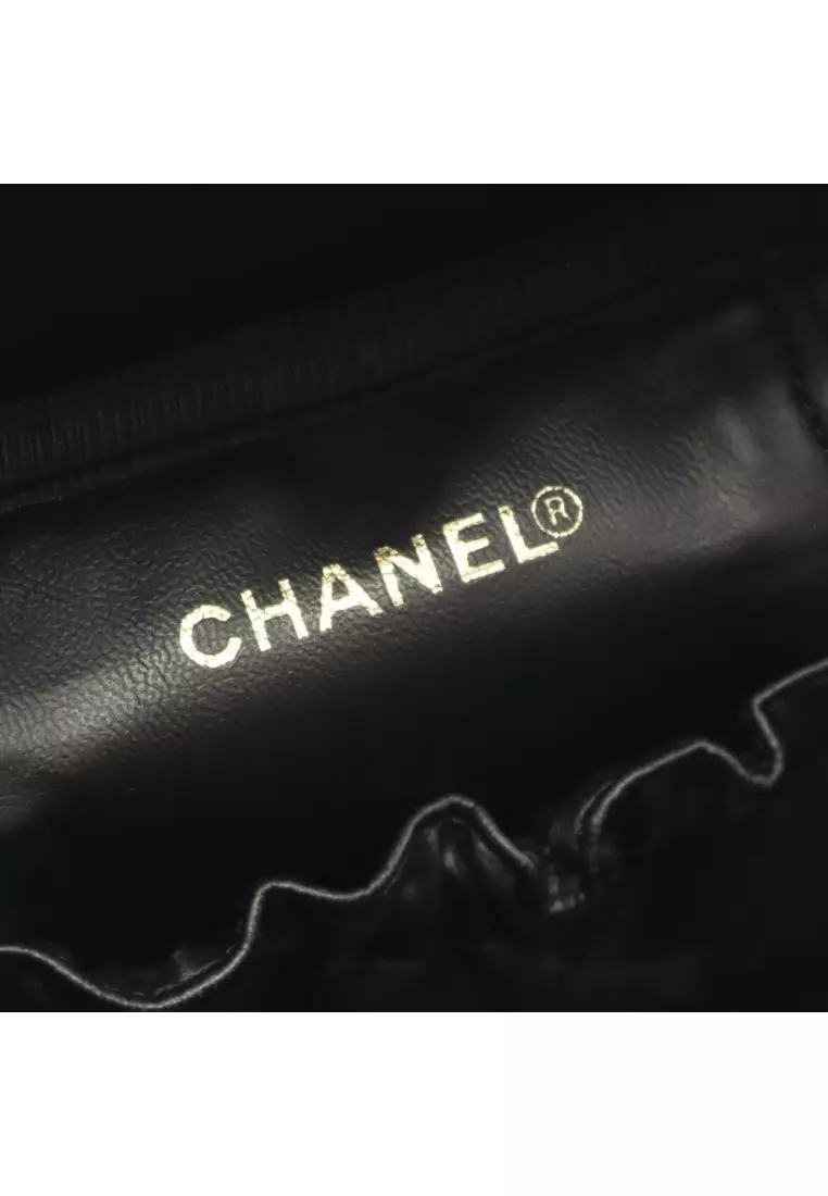 Pre-Loved Chanel coco mark Handbag vanity bag Caviar skin black gold hardware
