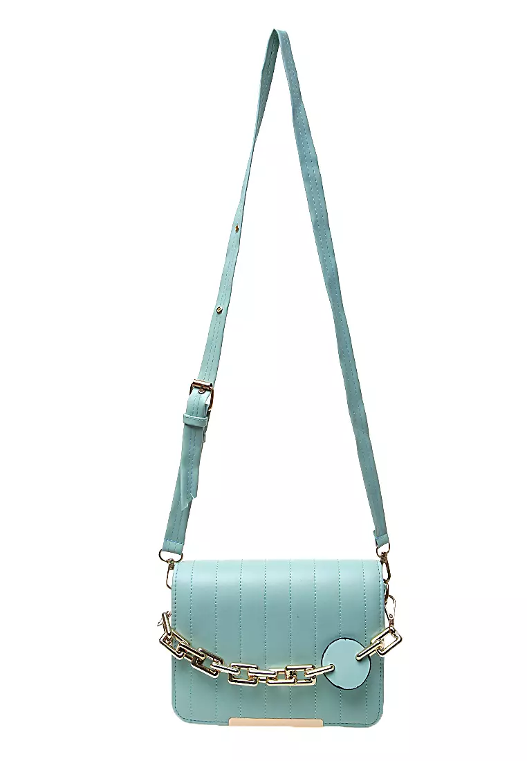 Melly Tas Selempang Wanita Tali Panjang Gold List Casual Bag - Mint