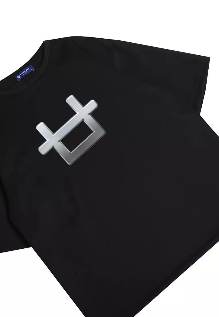 MTP34 kaos oversize aesthetic unik 3d metal plate third day logo bahan scuba tebal hitam