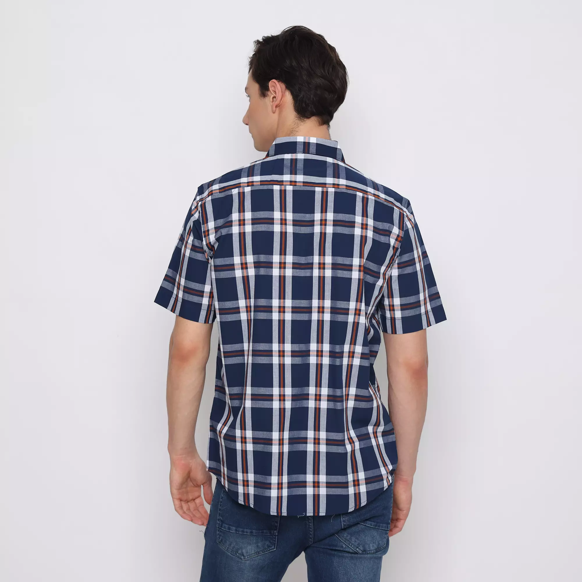 Platini Kemeja Motif Kotak Pria Lengan Pendek Katun Navy 73407