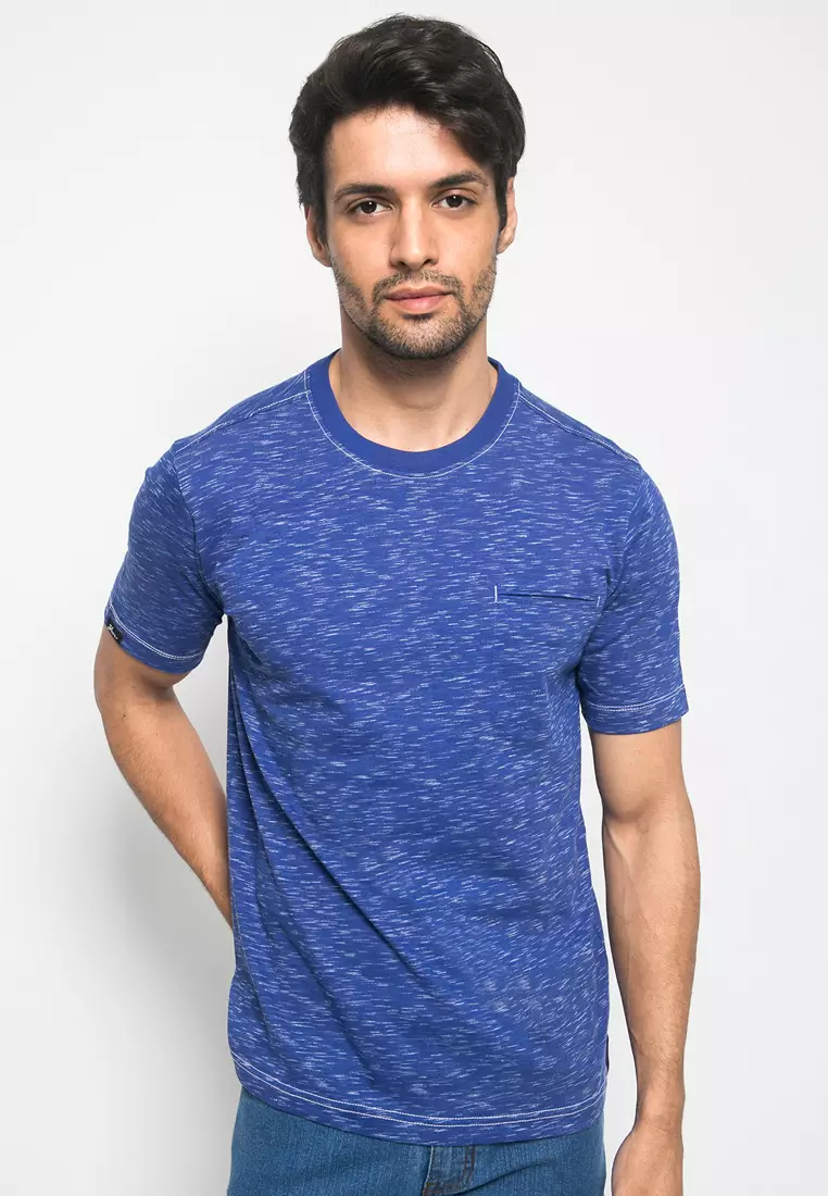 Johnwin - Kaos Casual - Garis - Biru - Slim Fit - ATS.623.M309.01.C-S/S