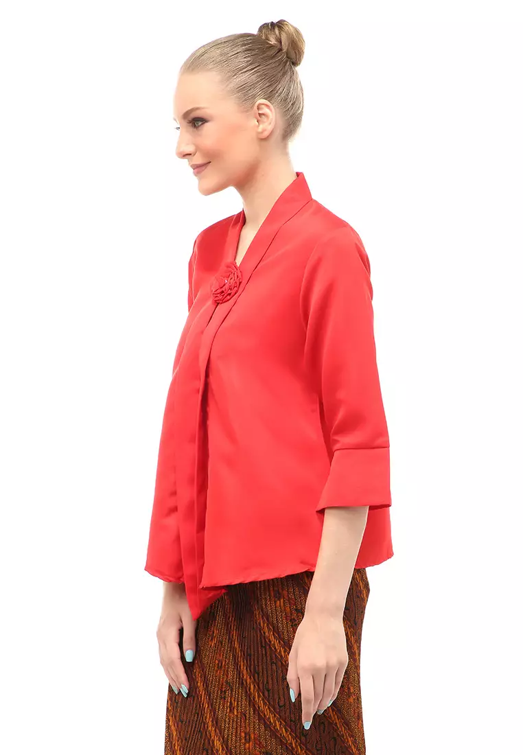 Elvia Kebaya Atasan Wanita Lengan Panjang Design Casual - Merah