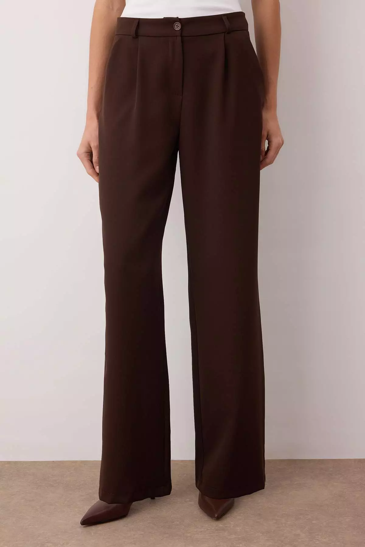 Brown*1 High Waist Wide Leg/Wide Leg Pleated Woven Pants Twoaw21Pl76