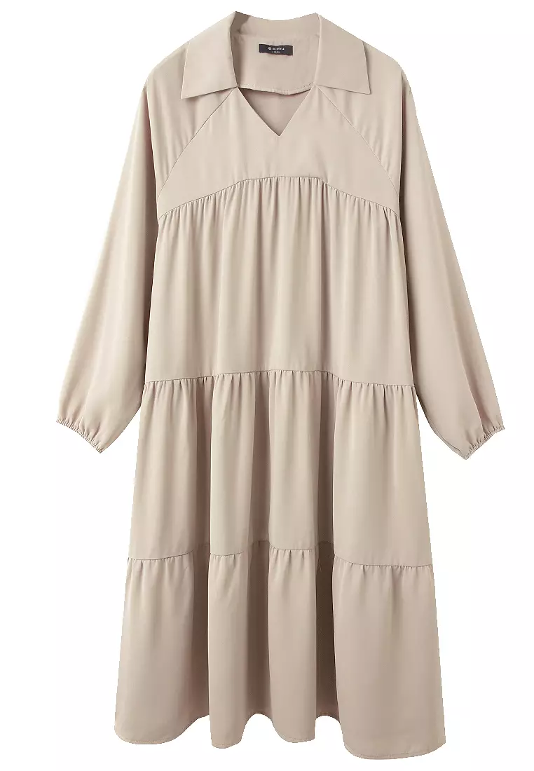 V-Neck Puff Sleeve Maxi Dress [DA9957]