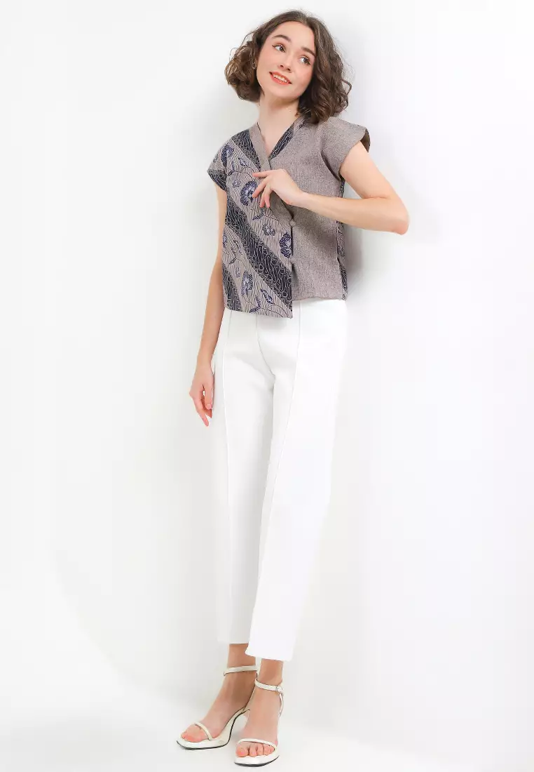 Blouse Crop Top Atasan Wanita Batik Kerja Casual Formal Lining Furing Bianca