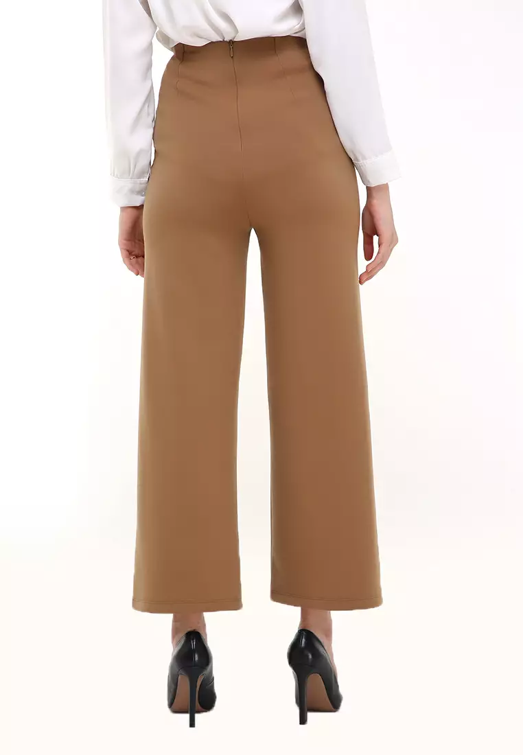 Kahla Culotte Trousers Zipper On The Back Bawahan Wanita Premium Quality - Brown