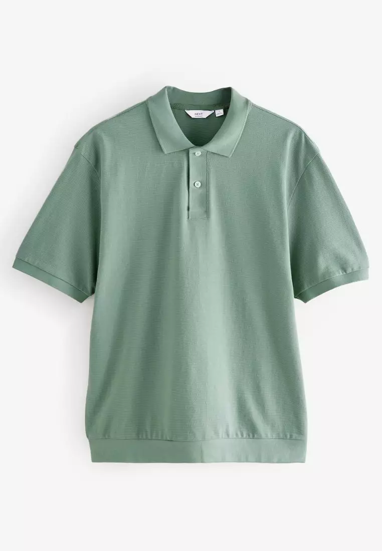 Textured Waffle Button Through 100% Cotton Polo Shirt