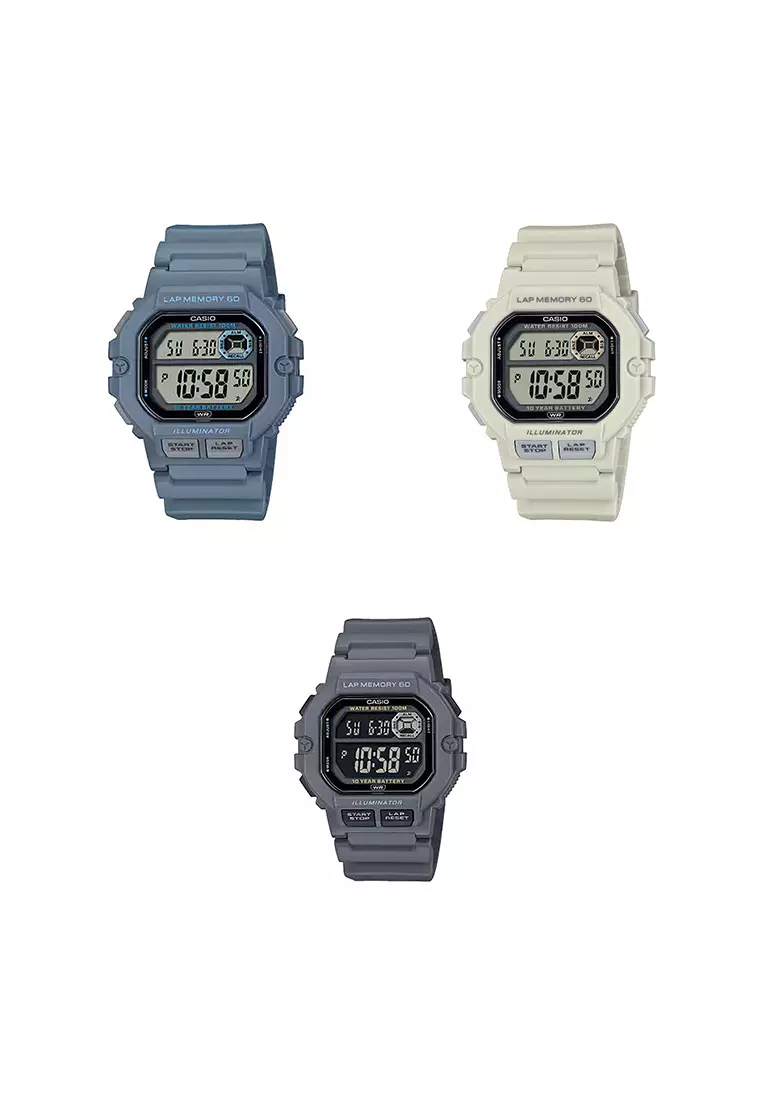 WS-1400H-8A Men Digital Watch Beige Resin Strap