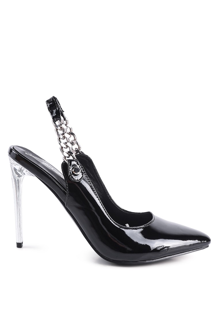 Black High Heeled Sling Back Sandal