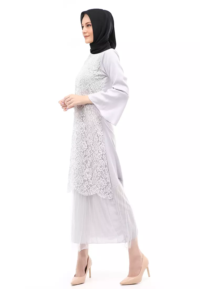 Regita Gamis Brukat Muslimah Wanita Long Dress Regular Fit - Abu
