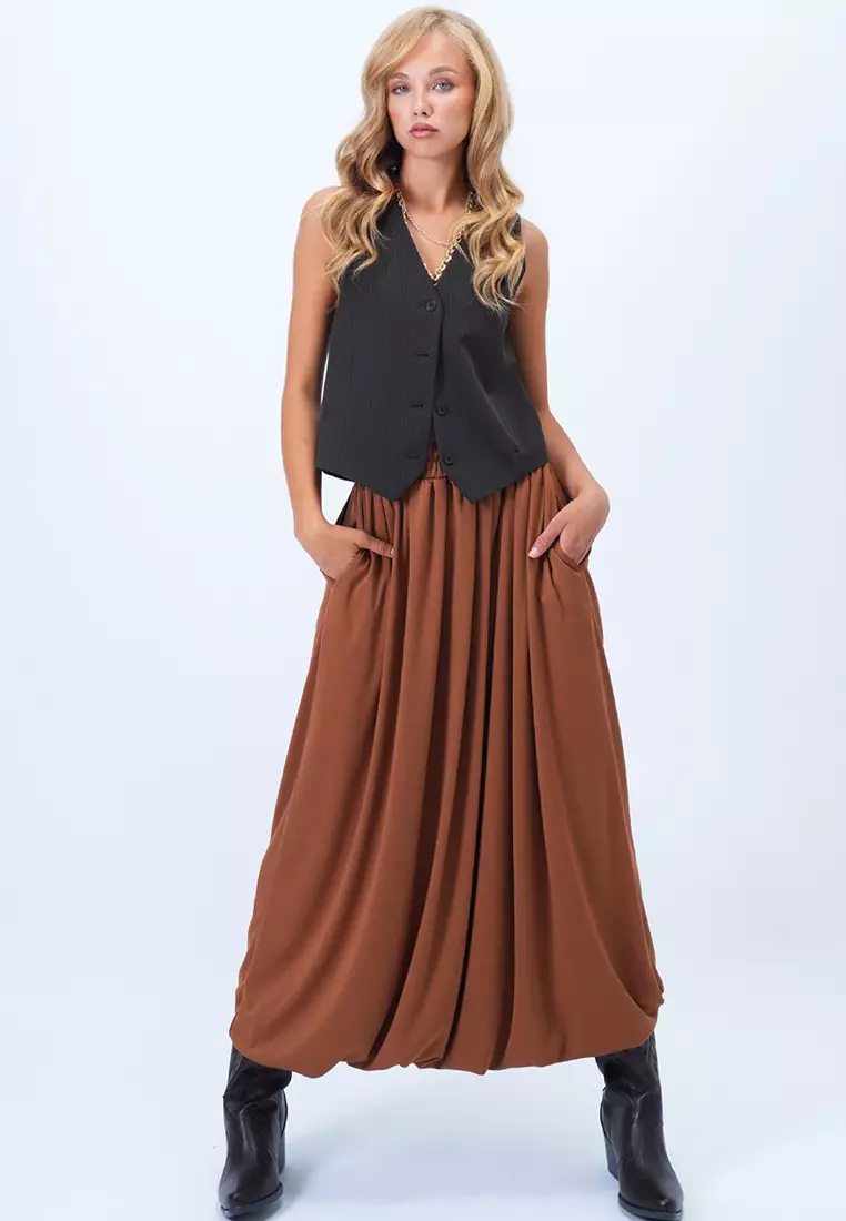 High Waist Bubble Midi Skirt