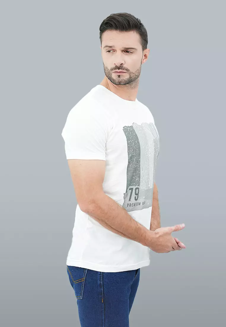 LGS - Kaos Youth Casual Pria Lengan Pendek Motif Sablon Warna Putih Slim Fit - GTS.870.N258.22.C