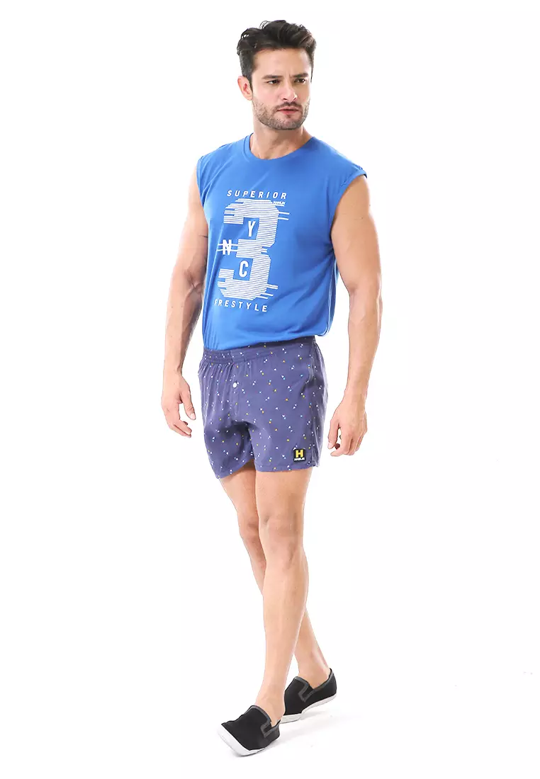 Grissham Celana Pendek Pria Short Boxer Stylish Motif Abstrack Material Cotton ORIGINAL - Blue