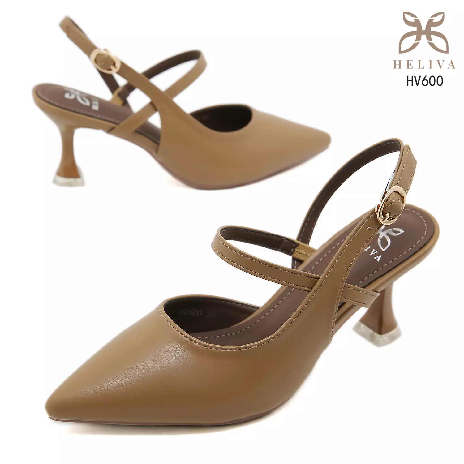 HELIVA VIVIANA 7cm Slingback Heels Graceful Ankle Strap & Pointed Toe Elegance HV600