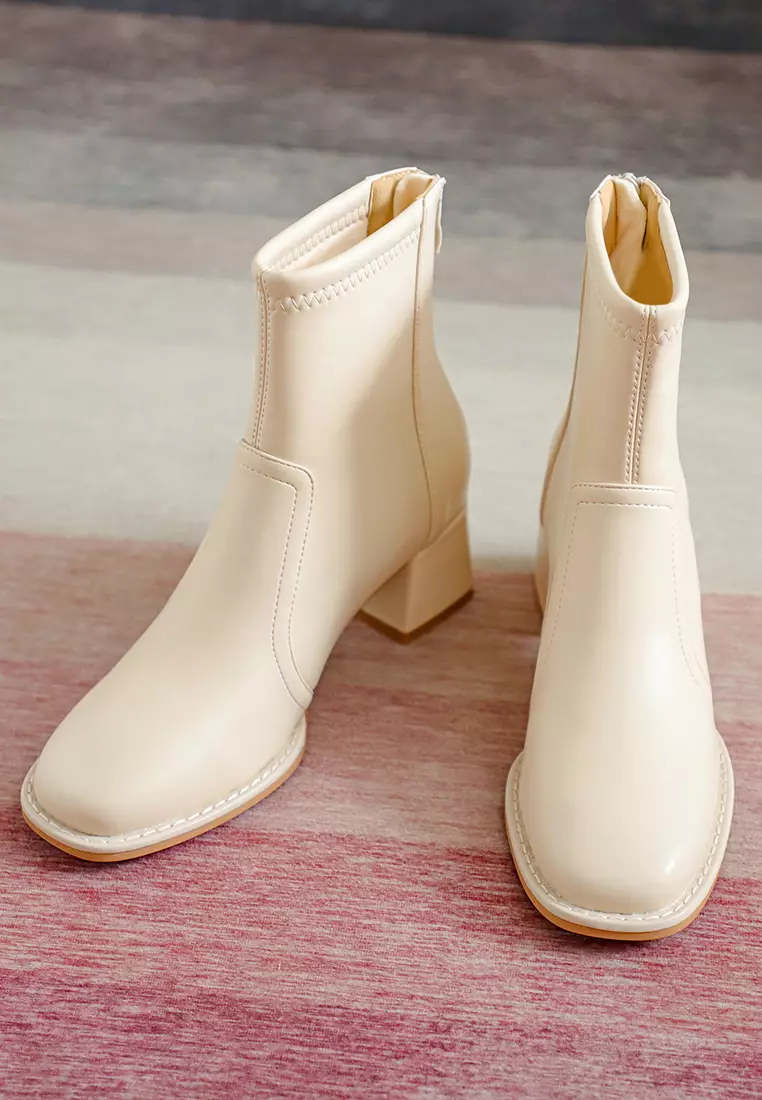 5CM Square Toe Synthetic Leather Ankle Boots 850-1