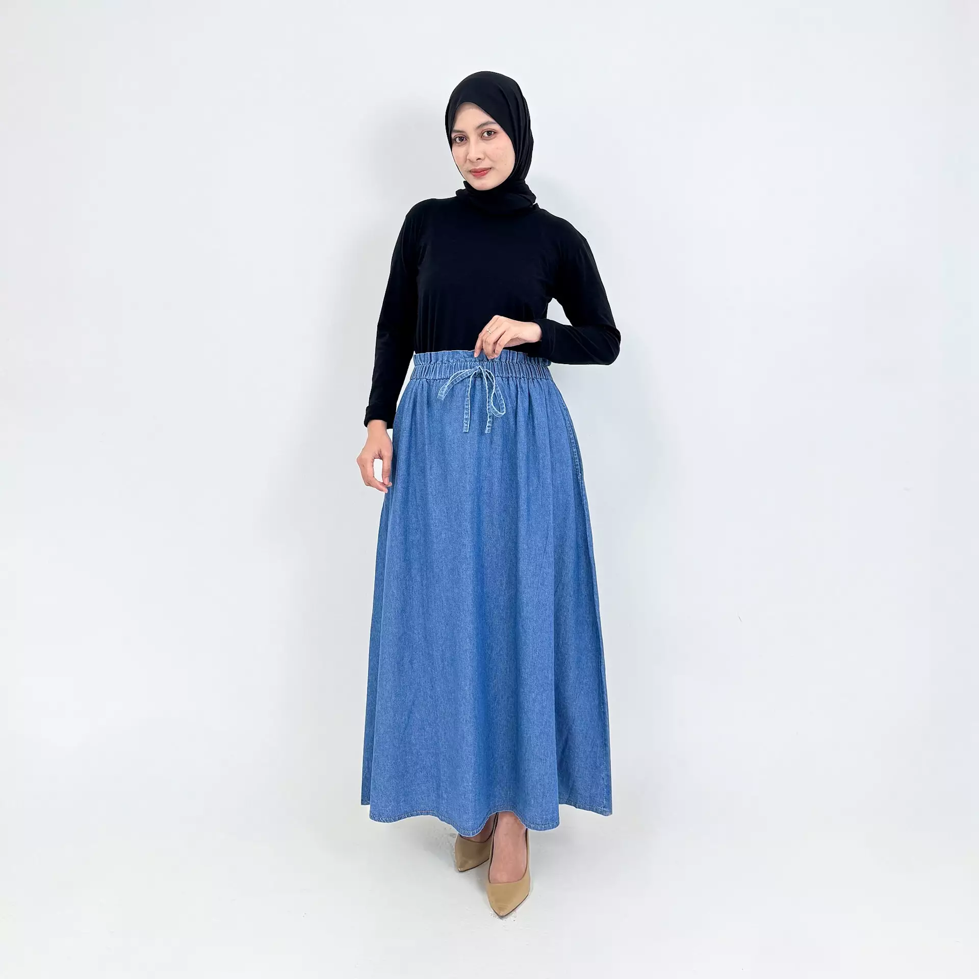Tiara Flare Denim Skirt [BIRU MUDA] 