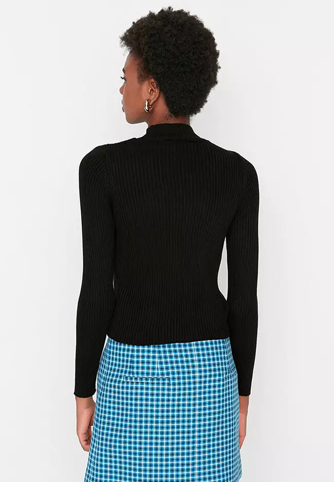 Frill-trimmed pointelle-knit jumper