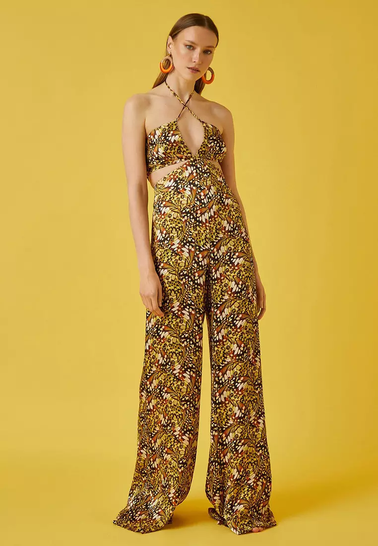 Halter Neck Patterned Jumpsuit