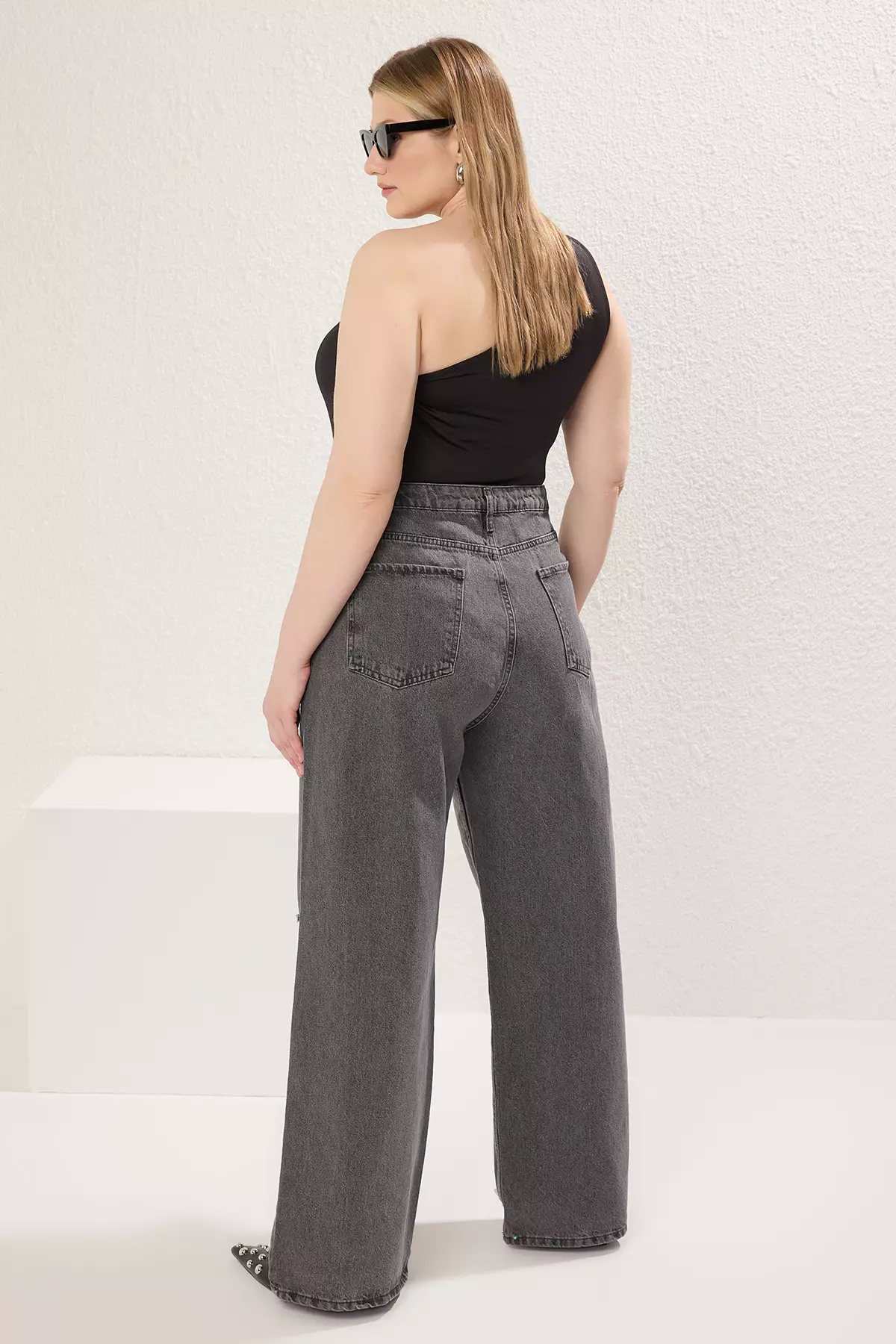 High Waist Destroyed Wide Leg Plus Size Jeans