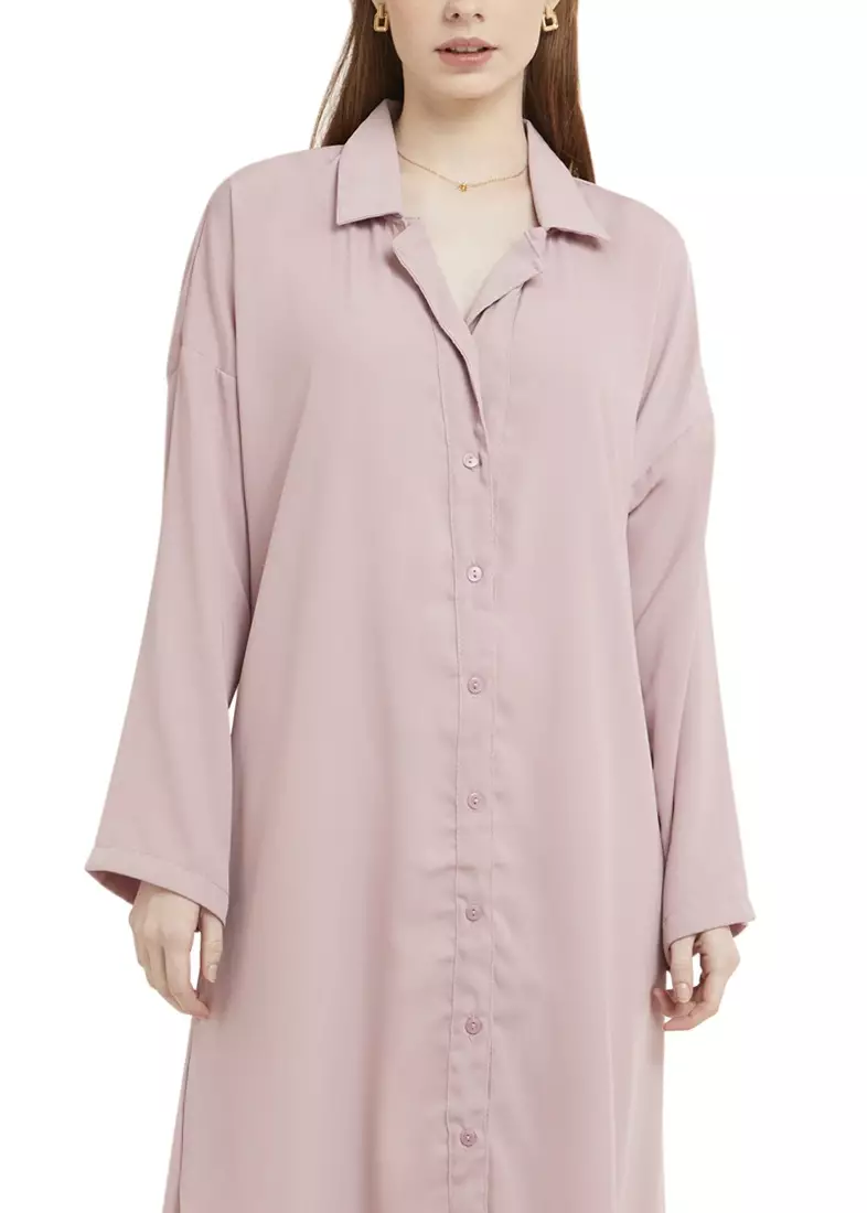 Qalita Tunik Kemeja Wanita Polos Plain Lengan Panjang Premium Quality - Dusty Pink