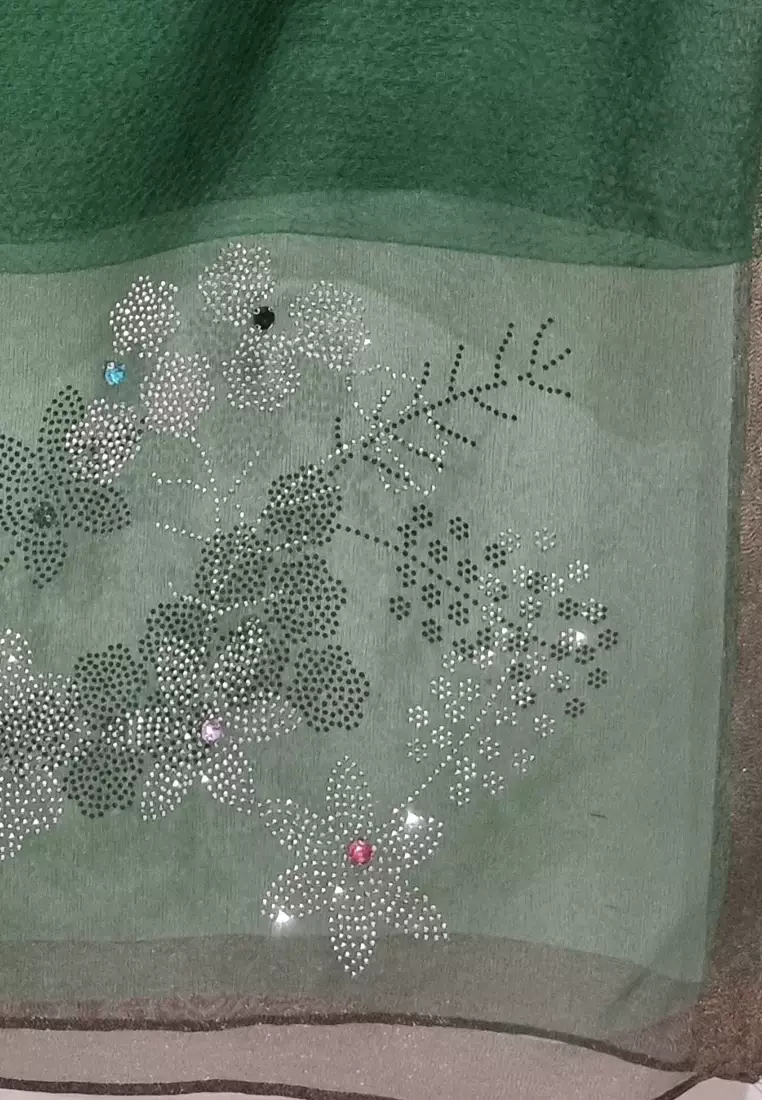 Aksesoris Syal Pesta Wanita Floral Pattern Studs Embellish Silk Shawl Syal Sutra Wanita Evening Shawl Emerald Green