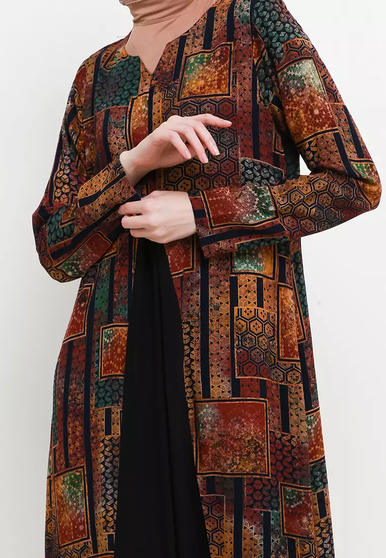 Mahira Maxi Dress In Green Black Print W/ Mask