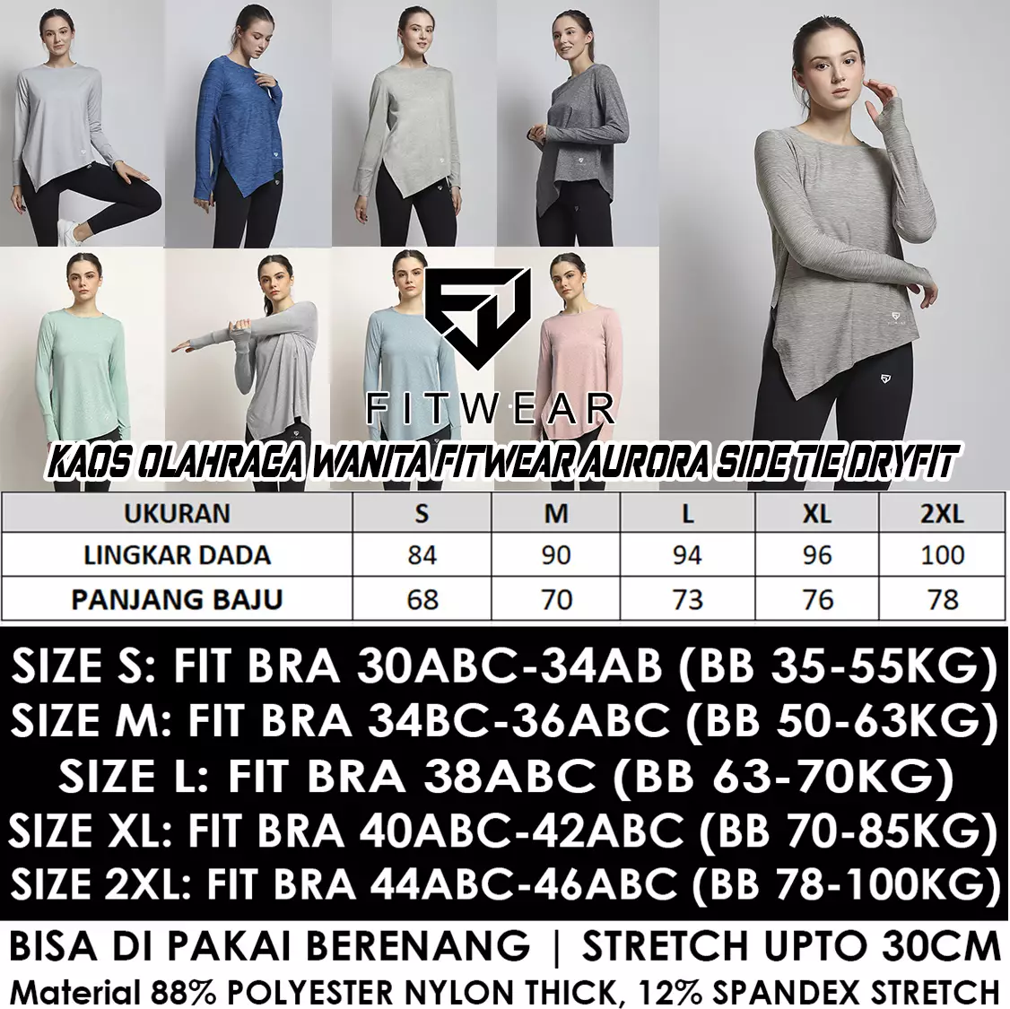 Fitwear - Kaos Olahraga Wanita FITWEAR NEW AURORA DRYFIT SIDE TIE OVERSIZE L/S - BLACK DRYFIT