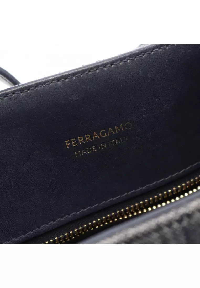Pre-Loved Salvatore Ferragamo Handbag logo denim leather Indigo blue 2WAY