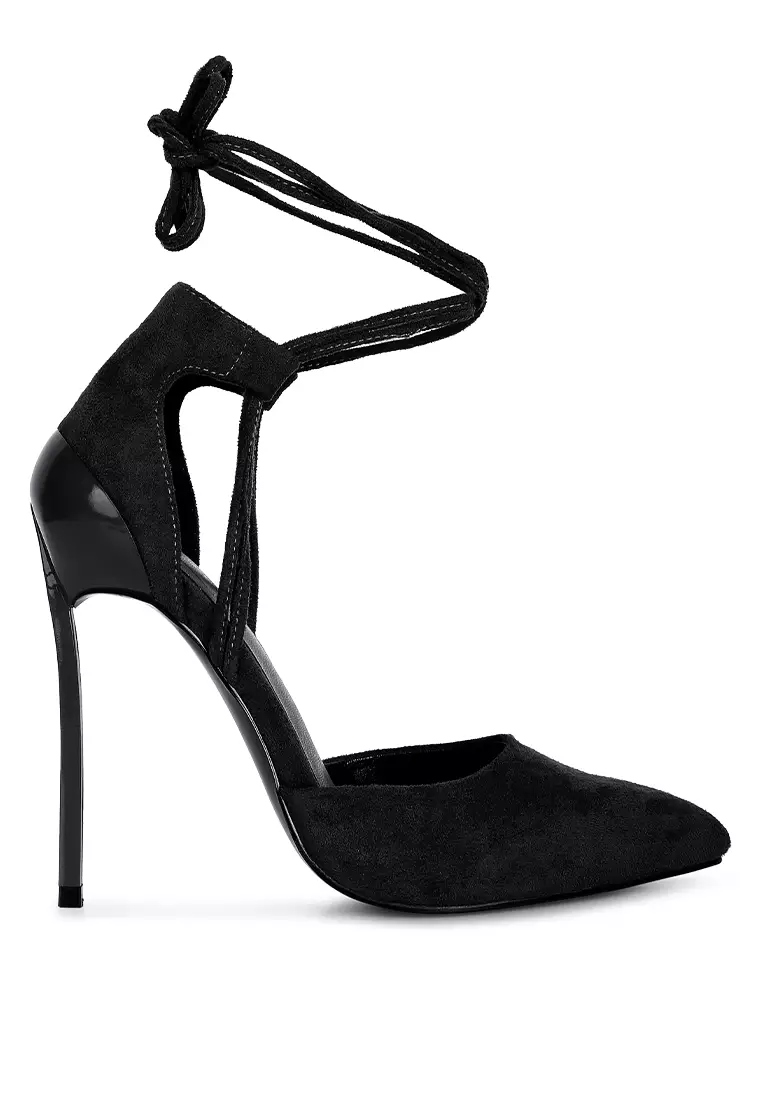 Discount on London Rag  shoes - SKU: Black  Lace Up Stiletto Heel Suede Sandals