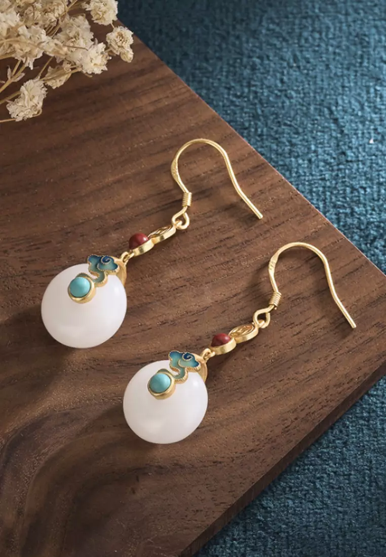 Vintage Imitation White Jade Earrings (PHKJEA20091)