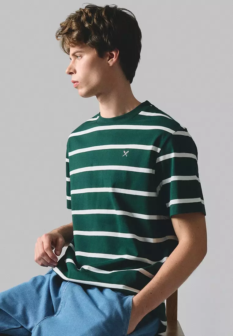 Regular Fit Basic Striped T-Shirt In  Knit Jersey
