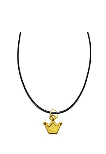 LITZ gold [SPECIAL] LITZ 999 (24K) Gold Crown Pendant with Stainless Steel Leather Choker Necklace EP0307-AC (0.20g+/-) E8318AC85BD452GS_1