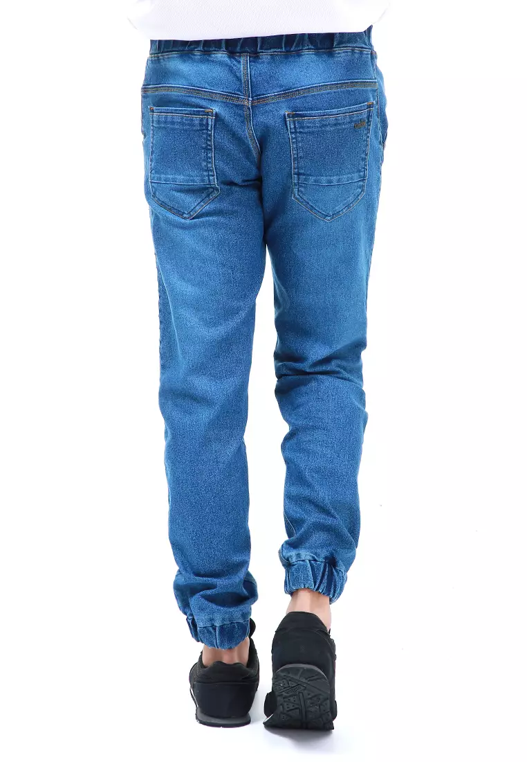 Locko Celana Panjang Pria Elastic Rubber Casual Long Pants Material Jeans ORIGINAL - Blue