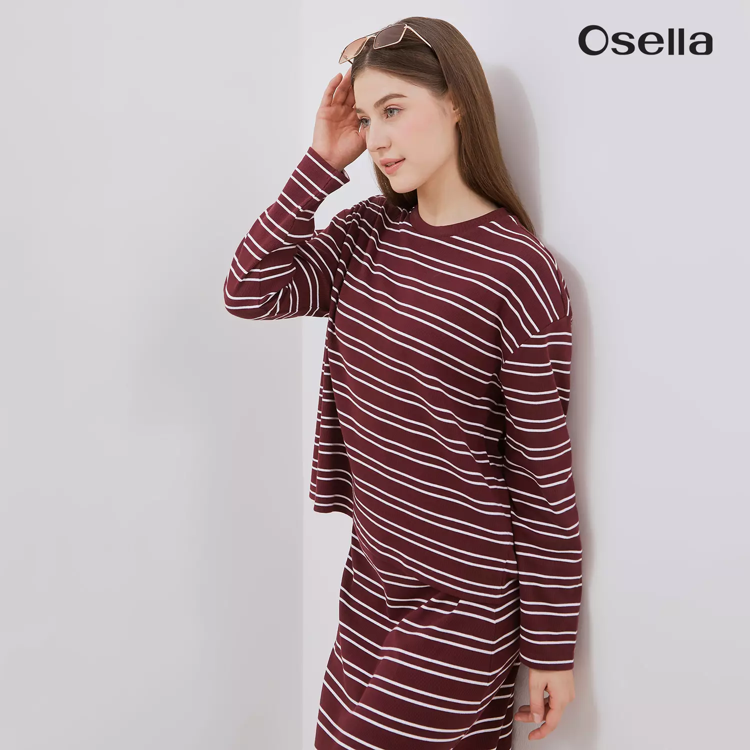 Osella Jeanne Stripe Rib-Kint Long Sleeve Top 2177500318 | Atasan Rajut Garis Garis Wanita Lengan Panjang