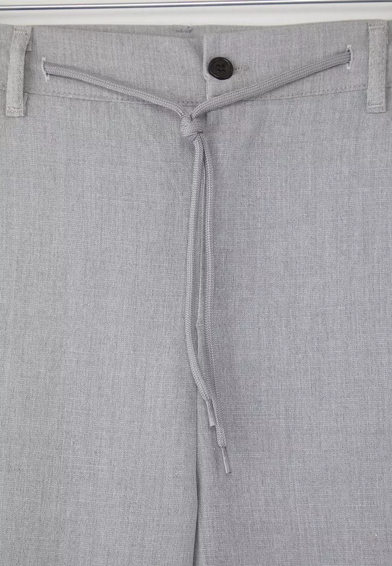 Light Grey Slim Fit Waist Binding Detail Elastic Fabric Woven Pants Tmnaw25Pl00027