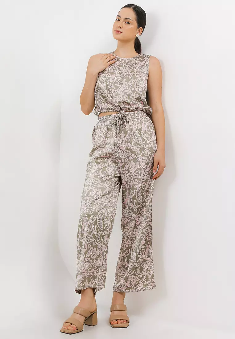 Ethnic Print Satin Pants