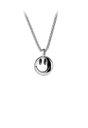 Glamorousky silver Fashion Simple Geometric Round Smiley Face 316L Stainless Steel Pendant with Necklace 1F13DAC76D1731GS_1