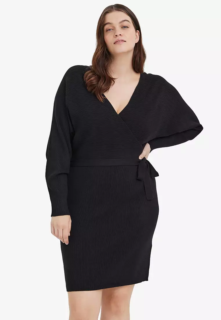 Vero Moda Plus Size Knitted Wrap Dress ZALORA