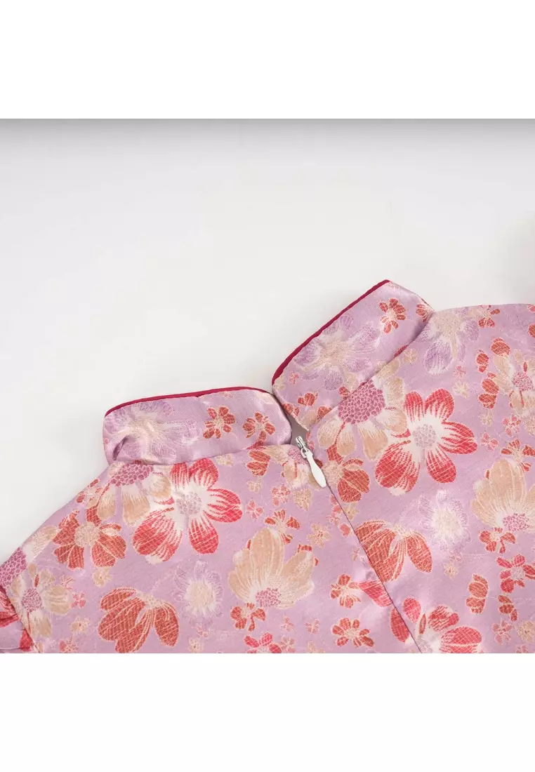 紫色花朵嬰兒女童旗袍連衣裙0849