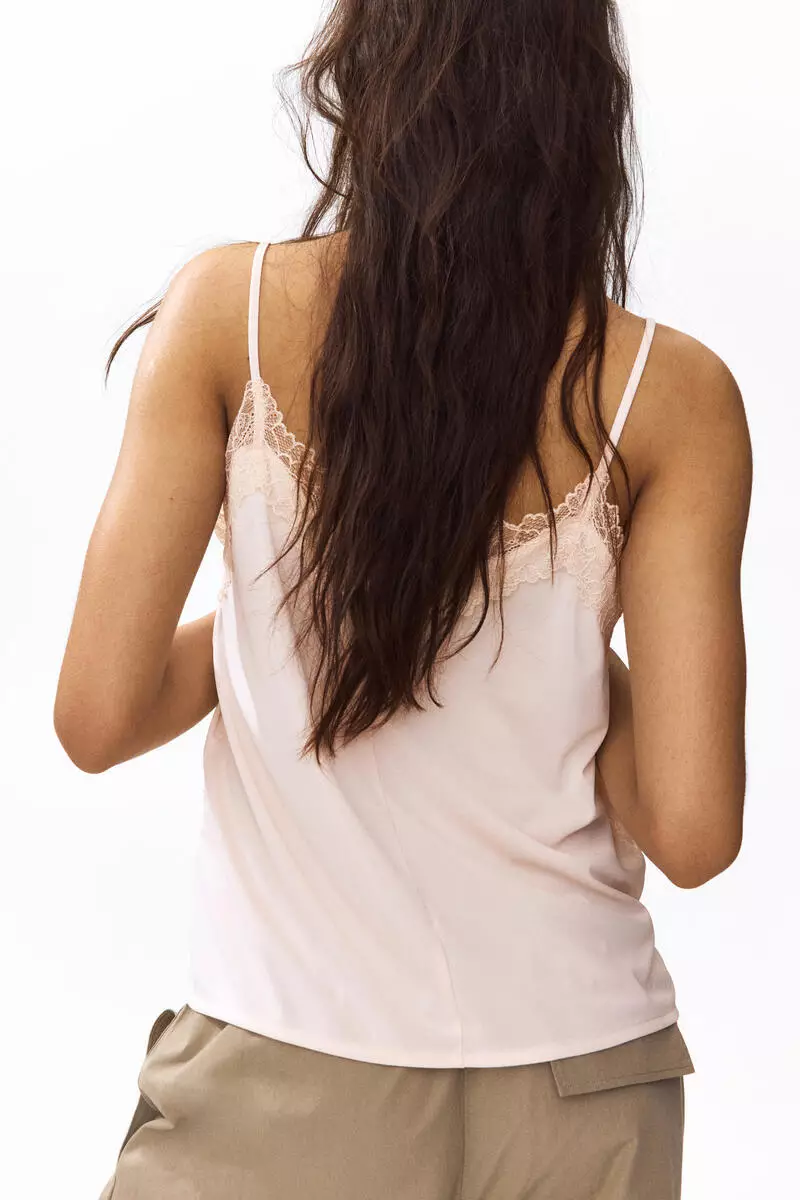 Lace-trimmed Ponte-di-Roma strappy top