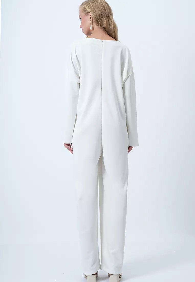 Crew Neck Back Zippered Relaxed Cut Jumpsuit