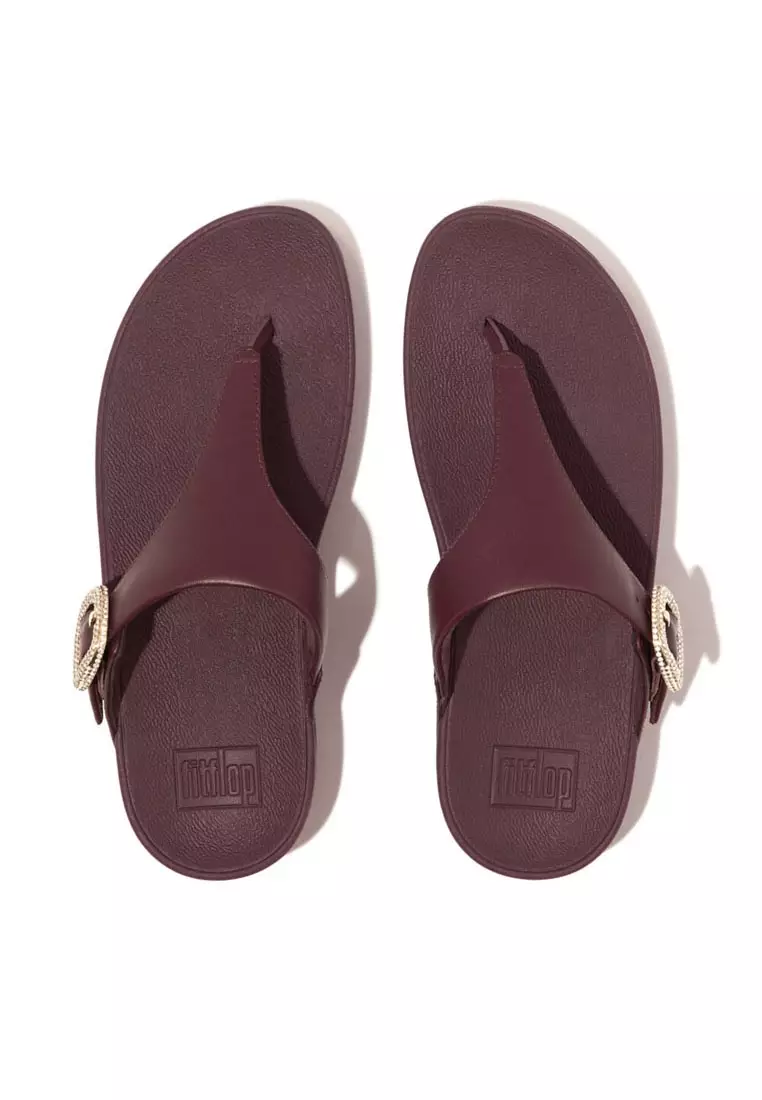 FitFlop LULU Crystal-Buckle Leather Toe-Post Sandals - Mauve Wine (HN9-B37)
