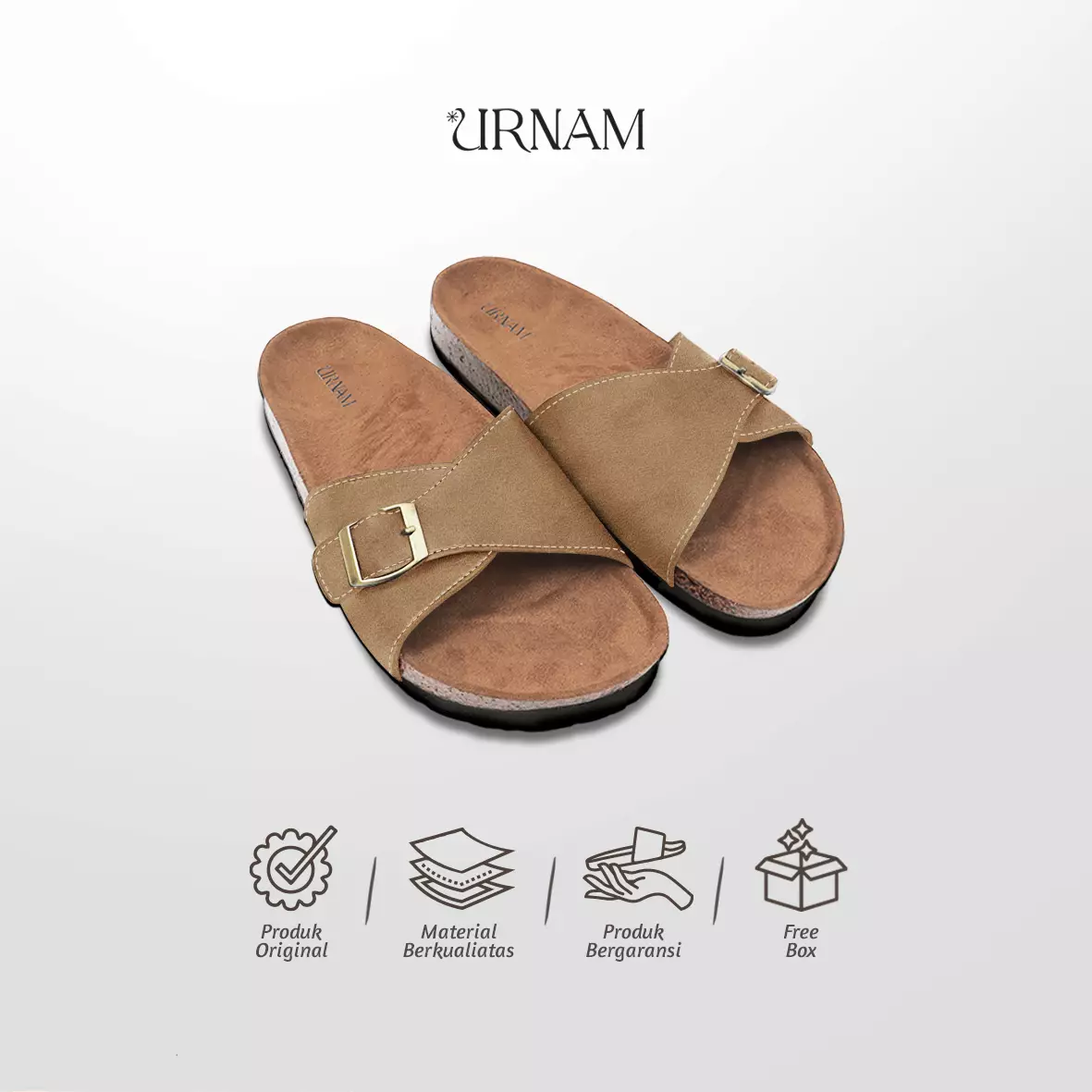 Urnam Sandal Slop Wanita Flat  Kasual Nyaman - Tan