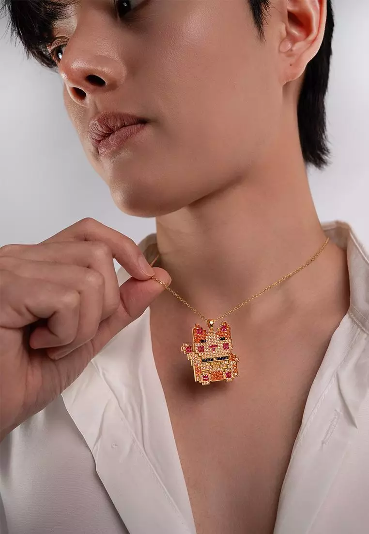 Pixel Lucky Cat Pendant 018